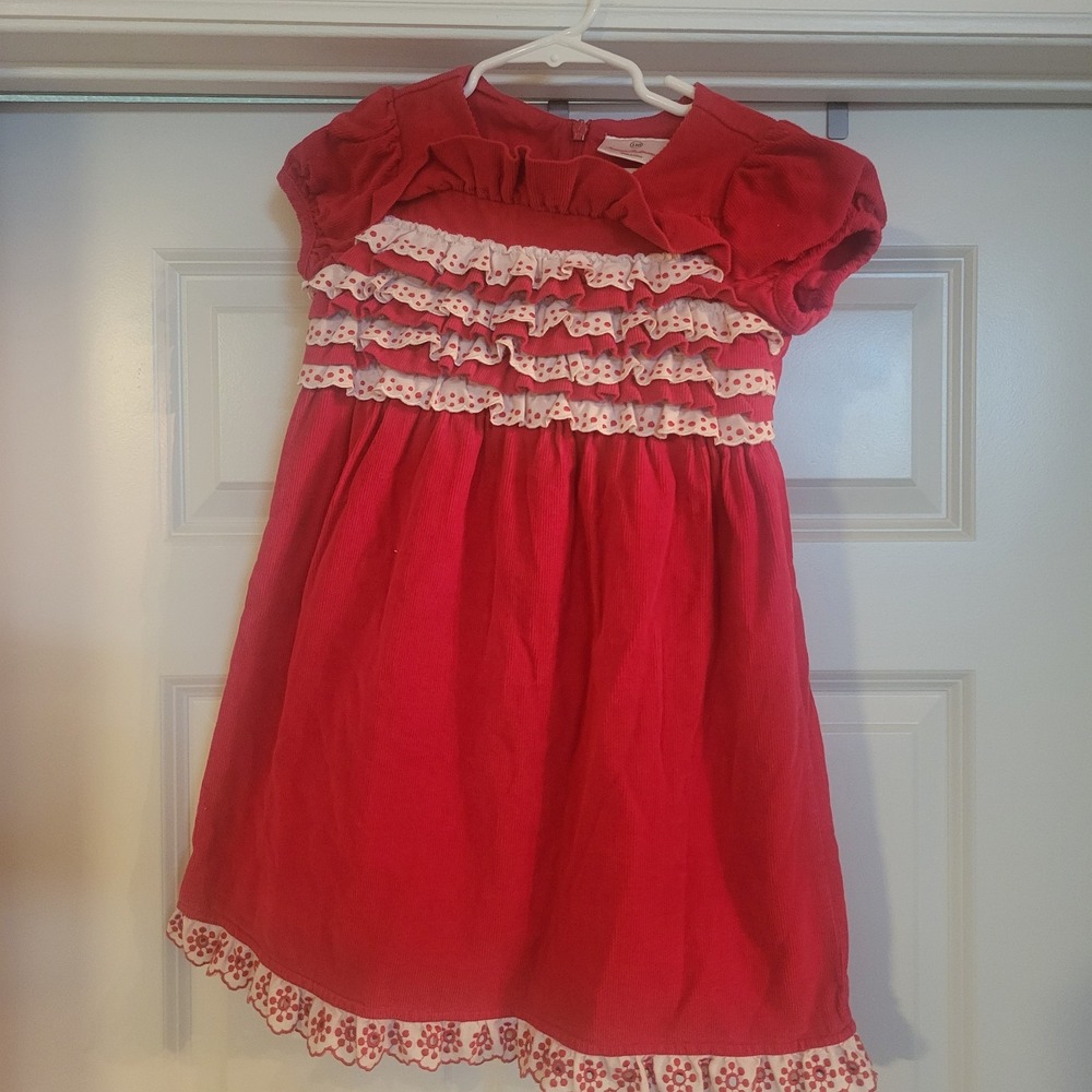 Hannah Andersson 110 Red Corduroy Ruffles Polka dot Christmas Dress Valentine